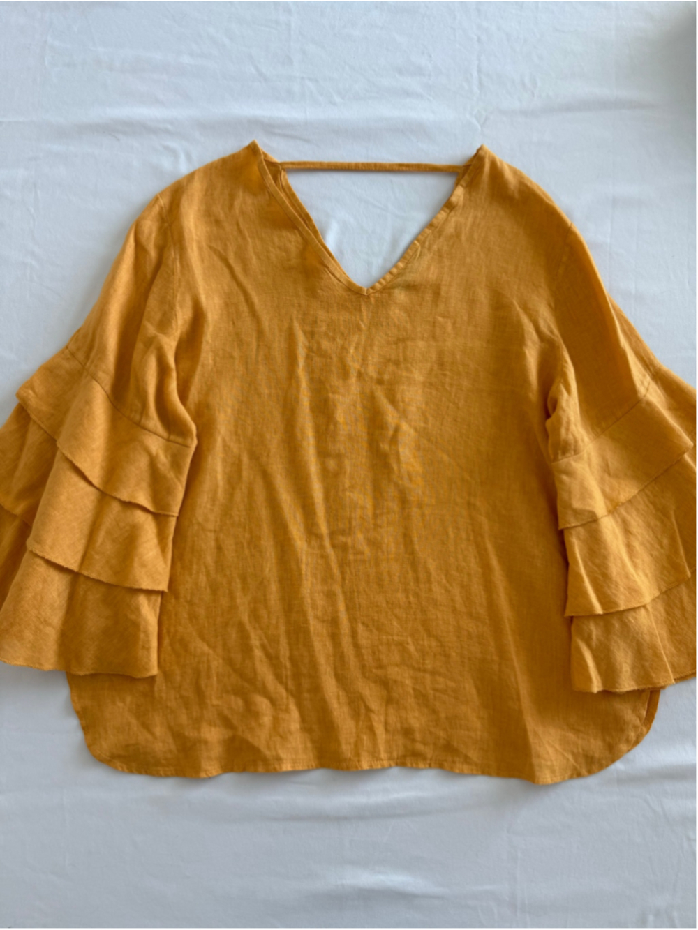 Women's Brin d'été Orange Linen Ruffle Sleeve Blouse size XL